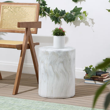 Troy 16" Modern Minimalist Faux Marble Column Indoor/Outdoor Accent Table - JONATHAN Y